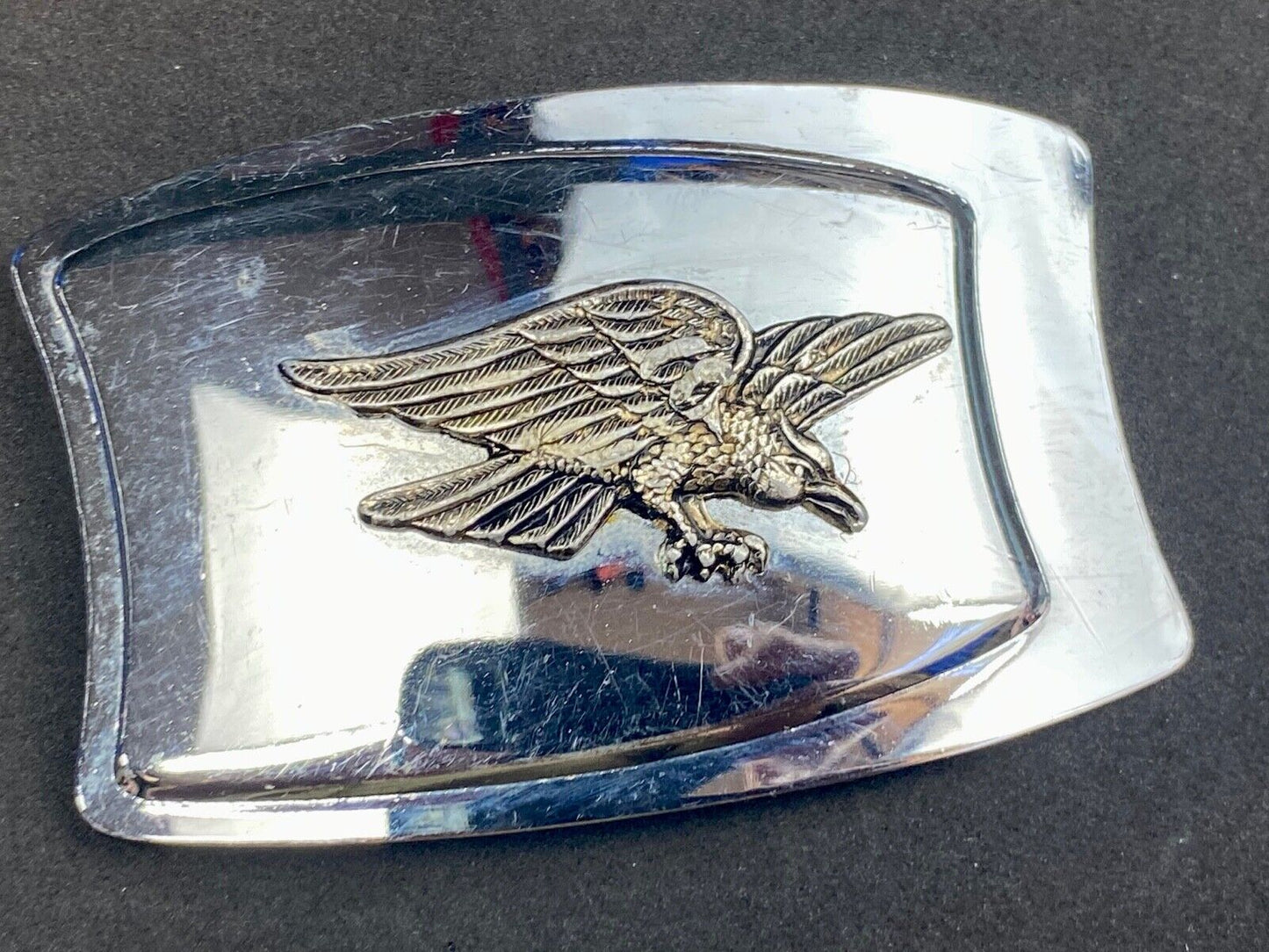 Vintage American Flying Hunting Eagle on black Mirrored belt buckle 