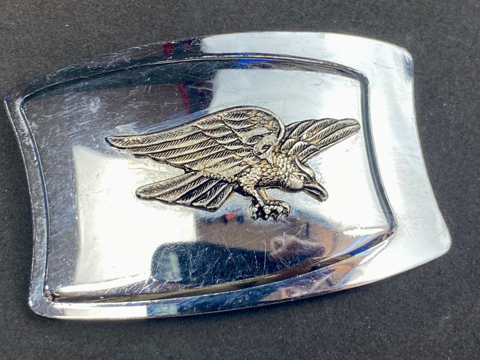 Vintage American Flying Hunting Eagle on black Mirrored belt buckle 
