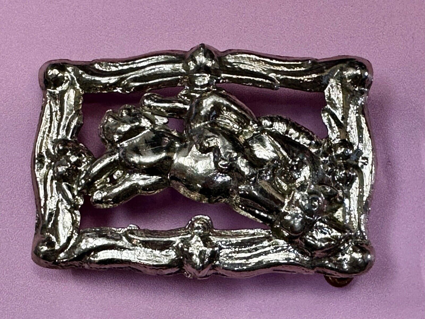 Unique silver tone Vintage Cowboy Saddle Bronc see through western belt buckle