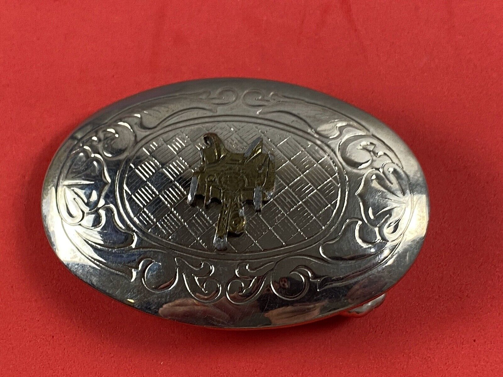 Vintage Horse Saddle Western Belt Buckle - Two Tone - Quality! Usa Made 