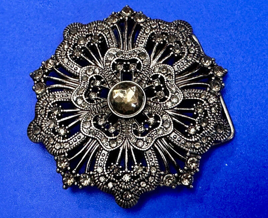 Victorian Style Beautiful Flower Shaped Rhinestone Accented Ladies Belt Buckle