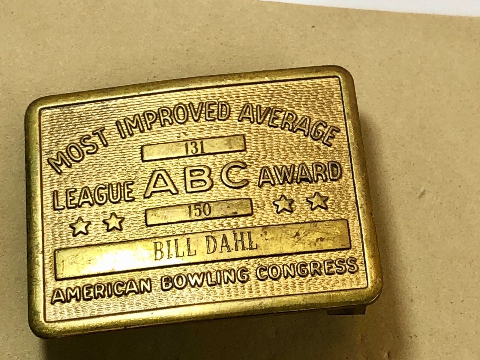 American Bowling Congress Award Belt Buckle Most Improved Average