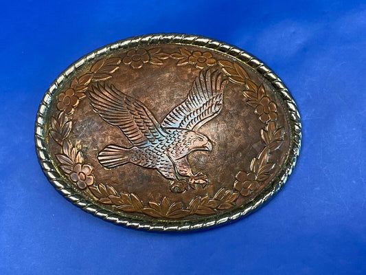 Vintage Brown Color Etched Western Hunting Diving Flying Eagle Belt Buckle -   W