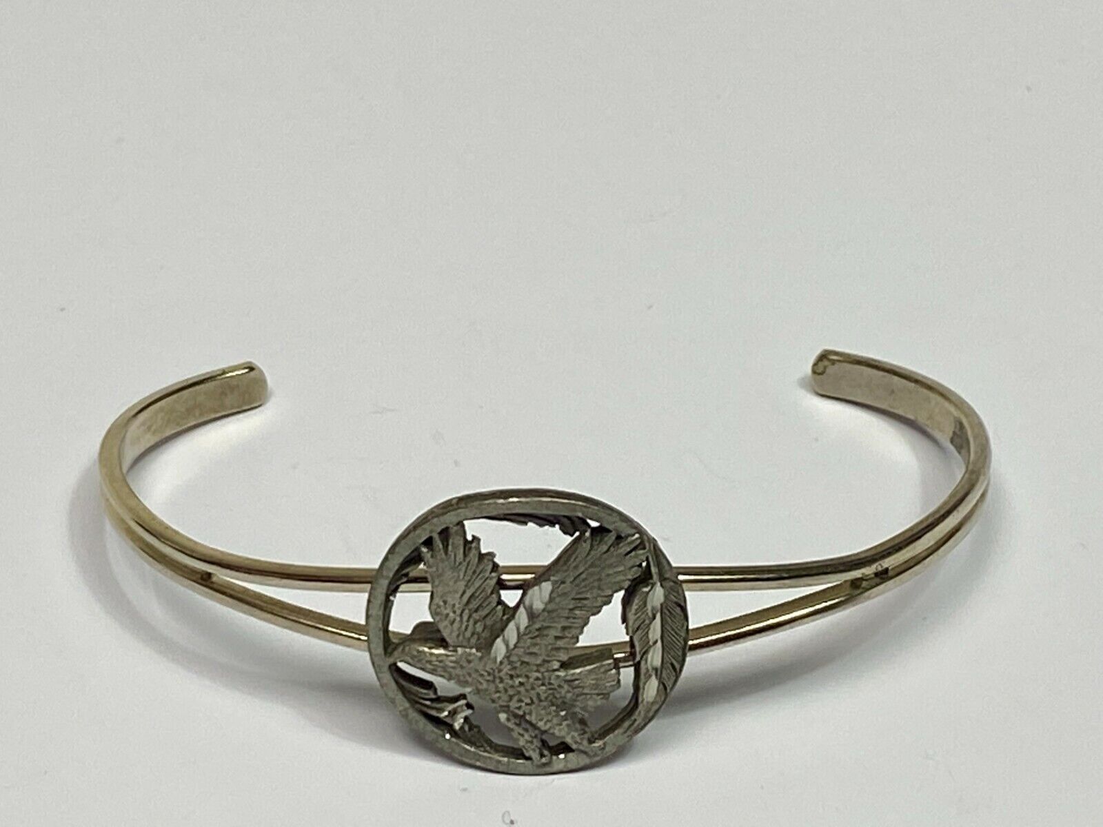 Vintage Flying Eagle & Feather Pewter Cuff Bracelet Detailed Signed Sisk    Jb25