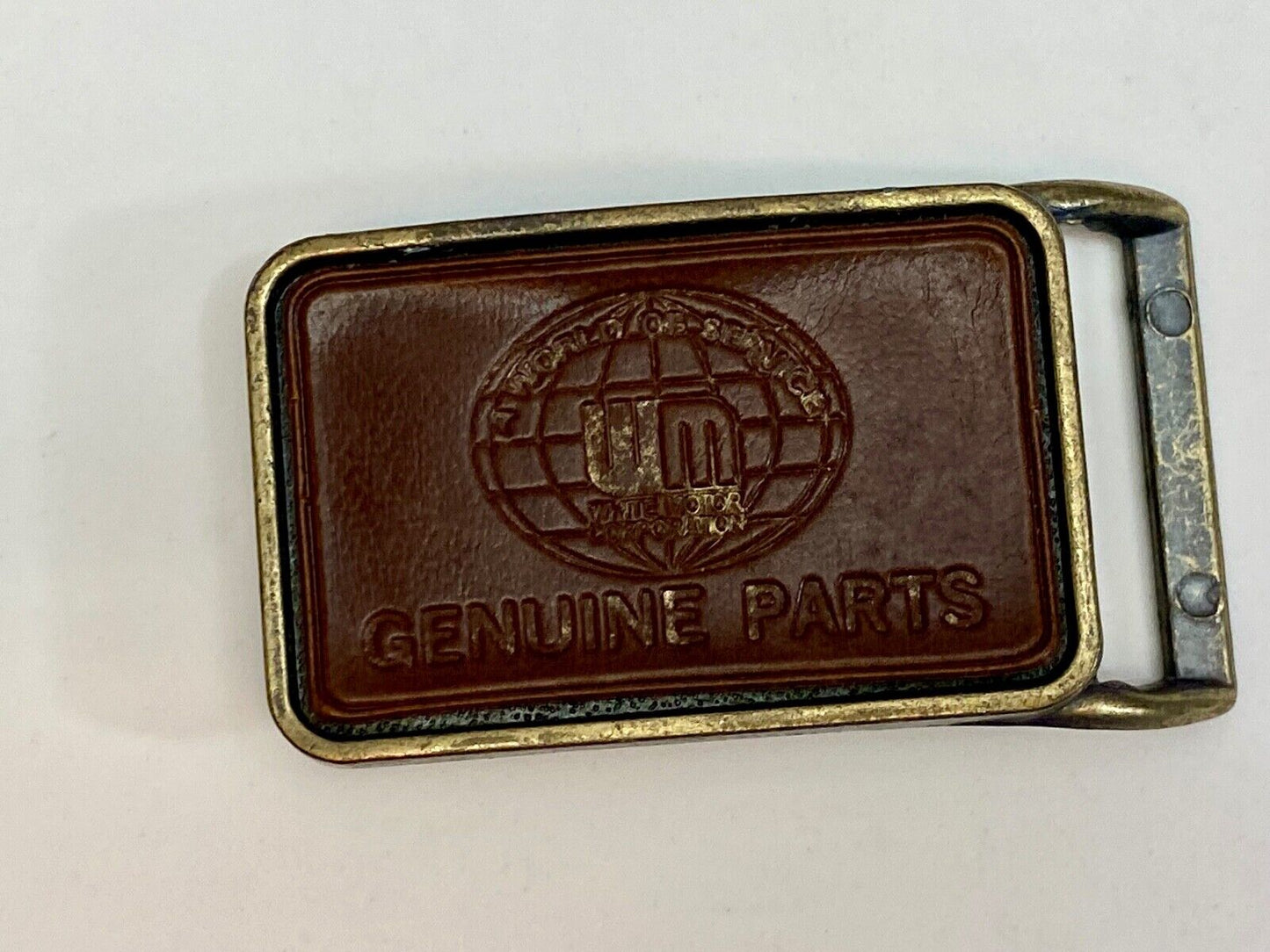Um Genuine Parts Company Logo On Vintage Leather Belt Buckle 
