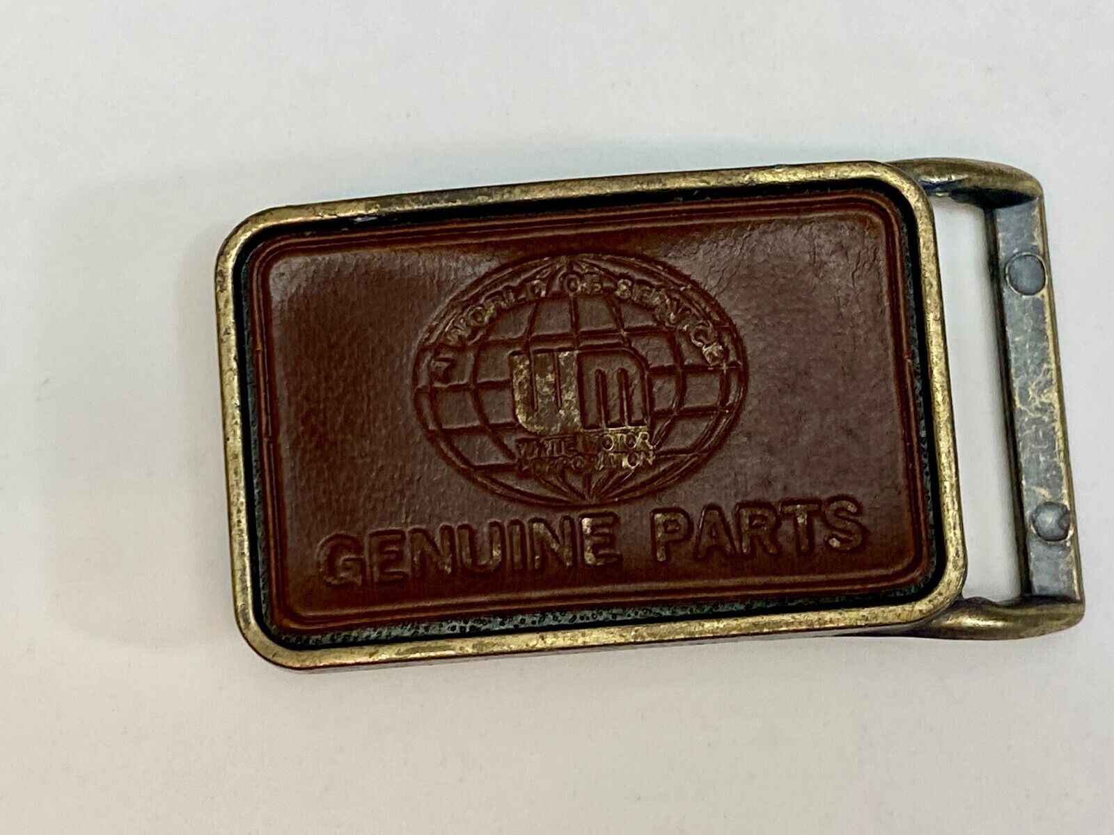 Um Genuine Parts Company Logo On Vintage Leather Belt Buckle 