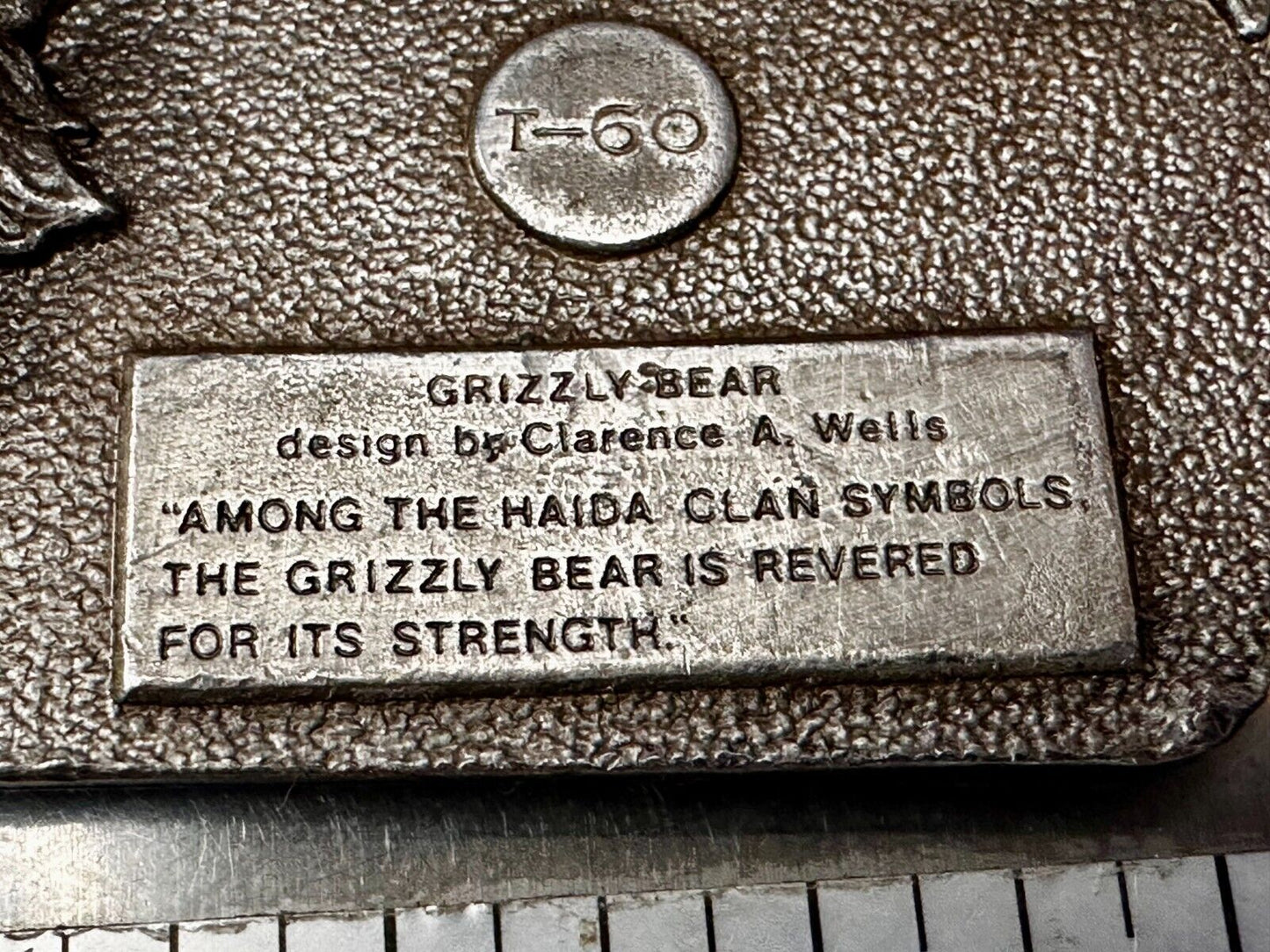 Totem Art Haida Clan Grizzly Bear Revered VTG 1977 Bergamot Belt Buckle