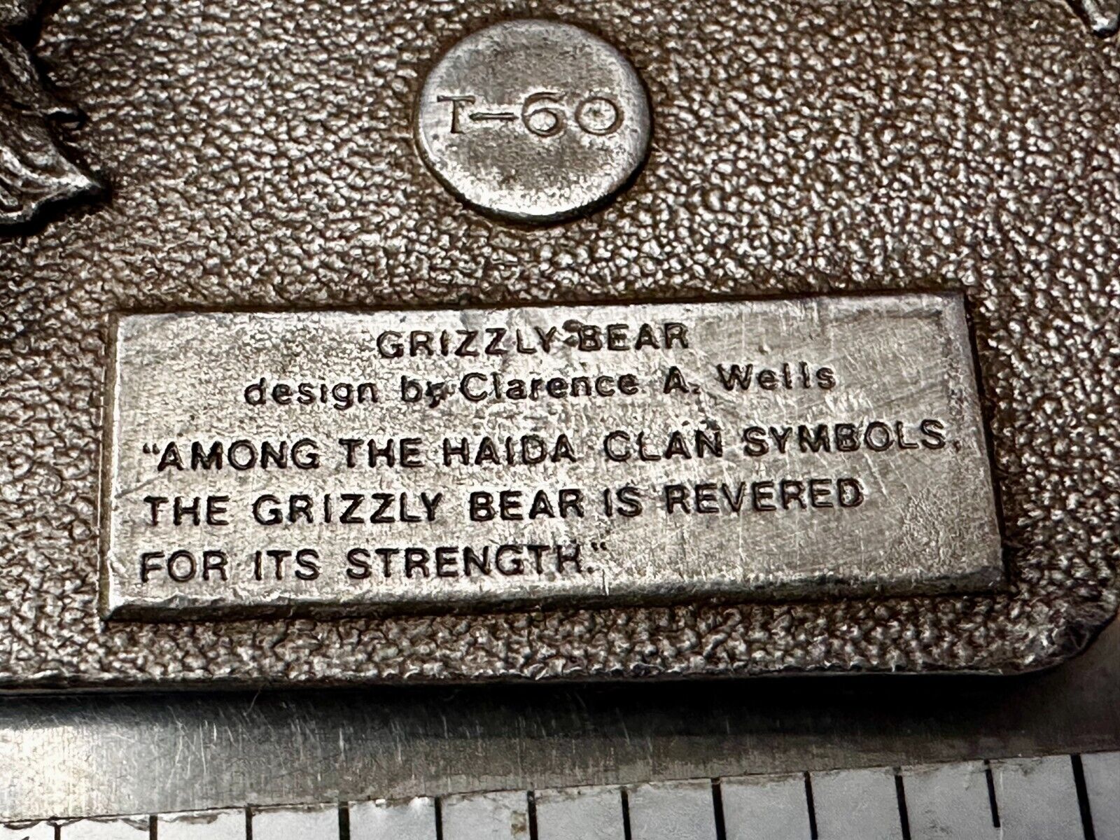 Totem Art Haida Clan Grizzly Bear Revered VTG 1977 Bergamot Belt Buckle