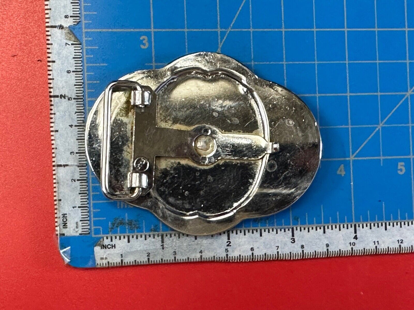 Vintage Horse Drawn Covered wagon on ornate western two tone belt buckle