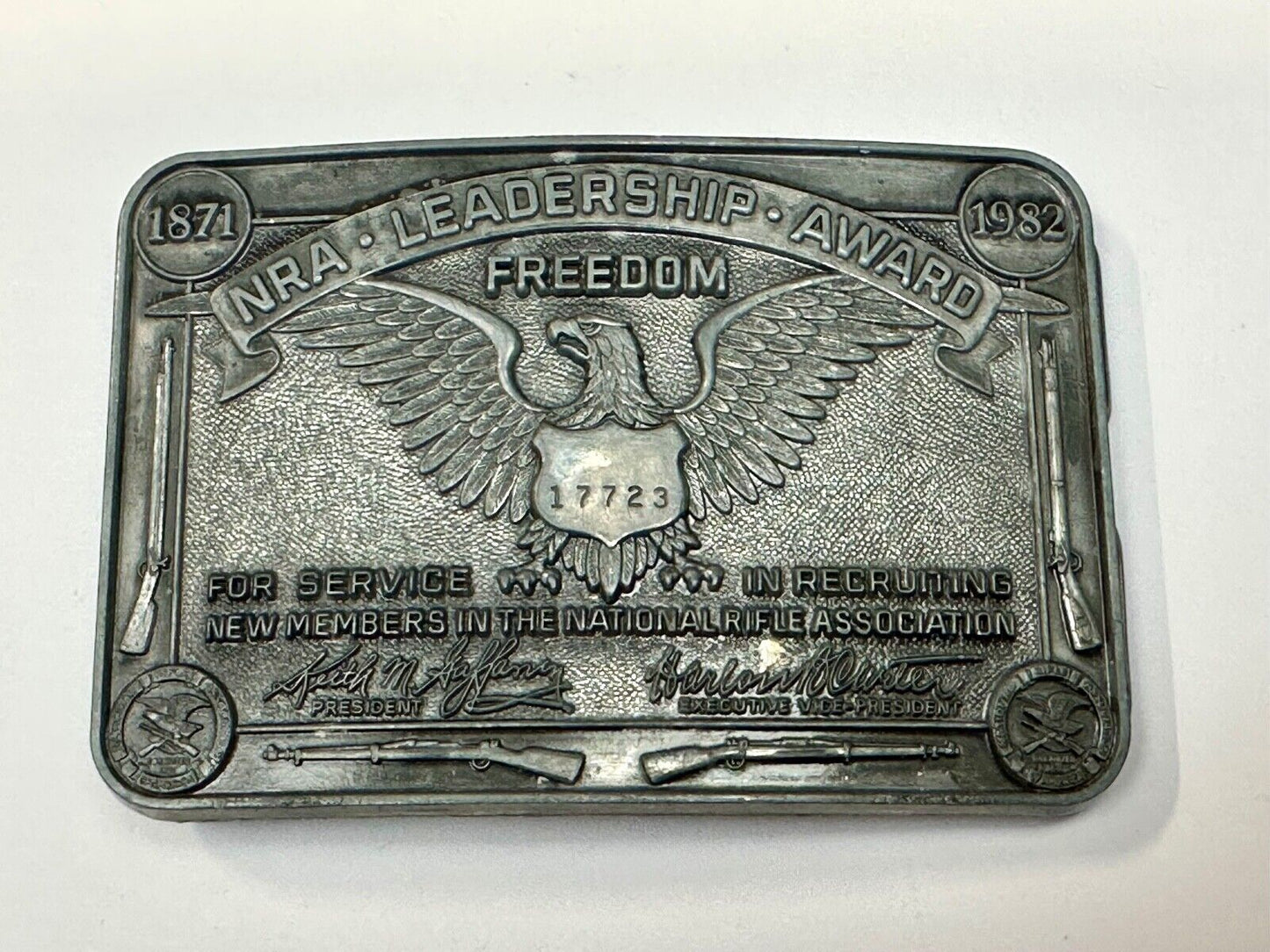 1871-1983 NRA Leadership Award Freedom Numbered Engraved Belt Buckle