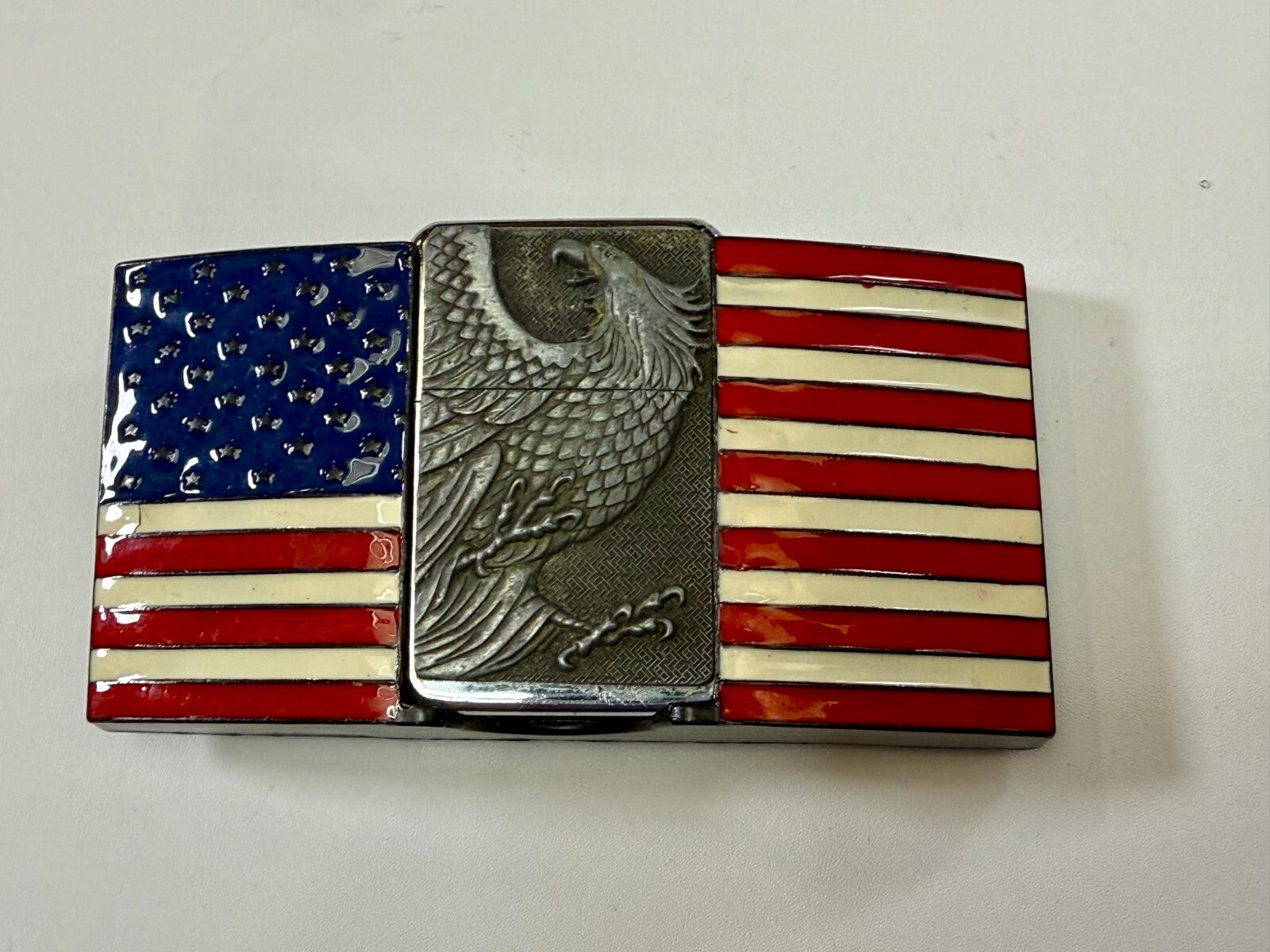 United States of America US Flag Bald Eagle Patriotic Belt Buckle Lighter Holder