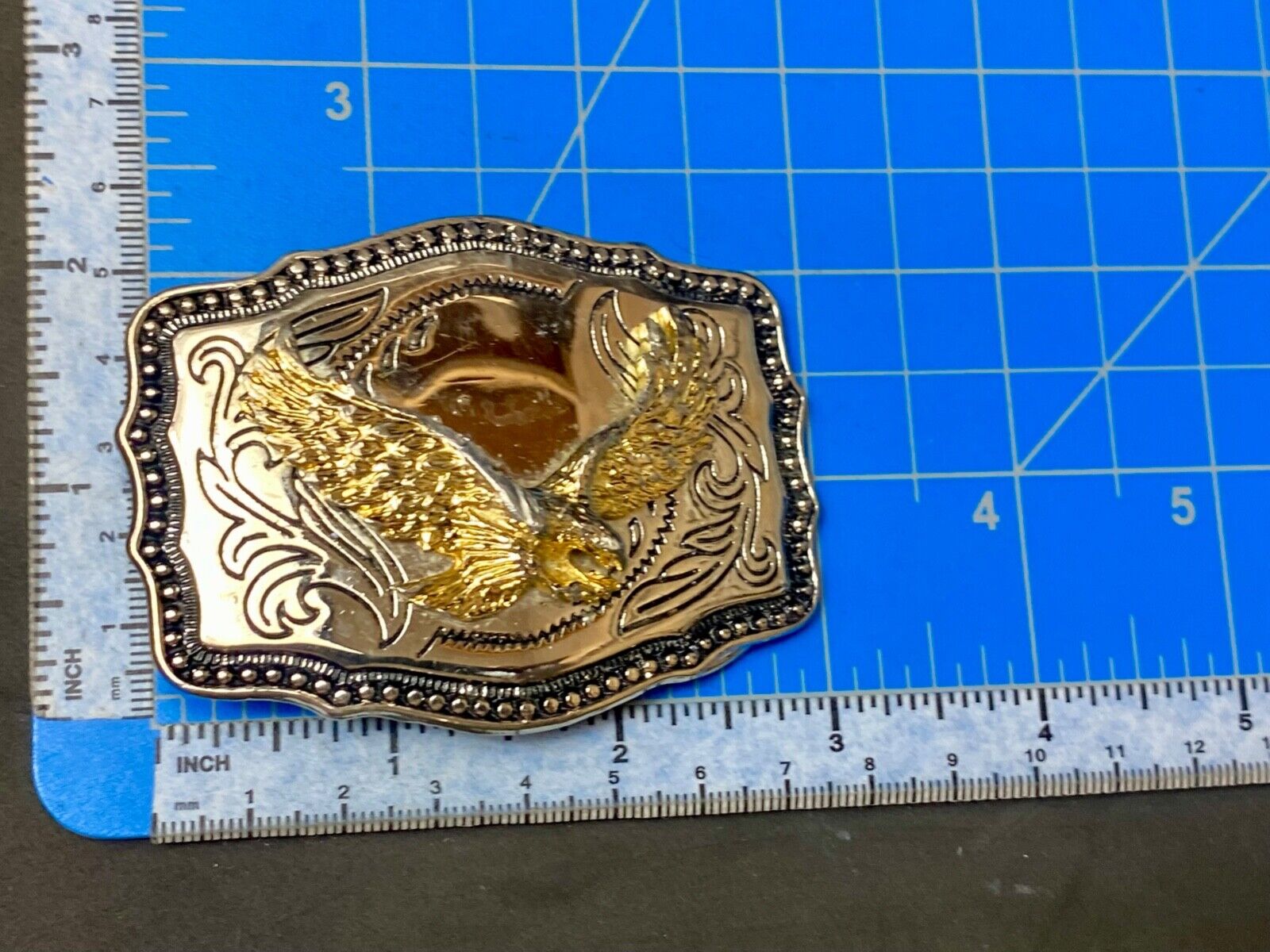 USA Made Vintage Two tone Majestic American Eagle Flying Wings Wide belt buckle