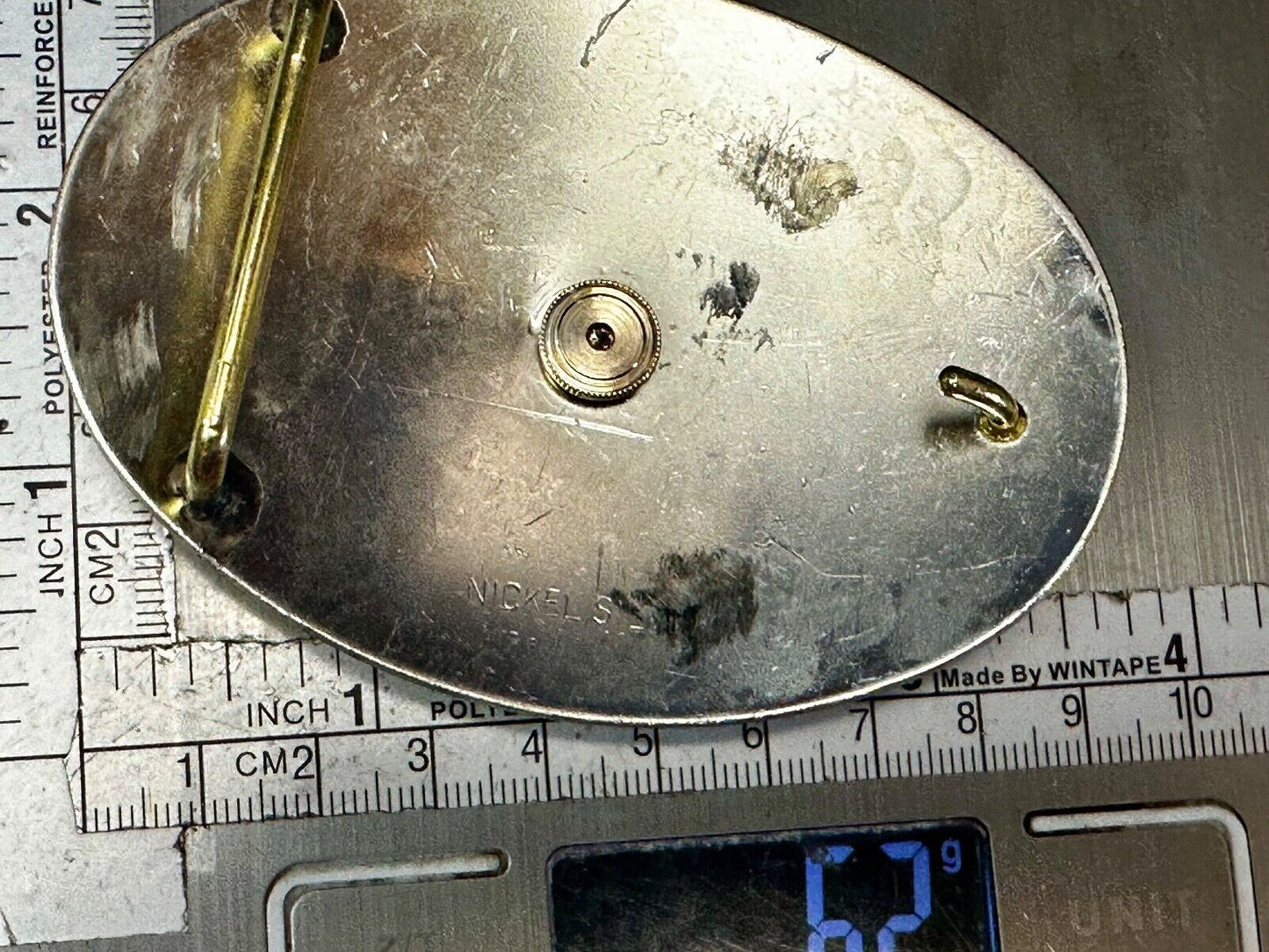 5 years Safety Award Vintage Nickel Silver reflective oval Belt Buckle