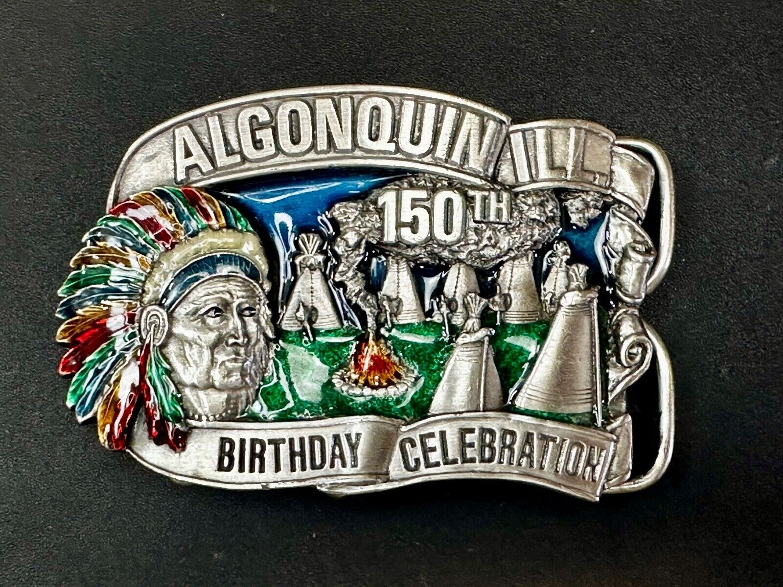 Algonquin Illinois 150th Birthday Celebration Vintage Belt Buckle or Freestand