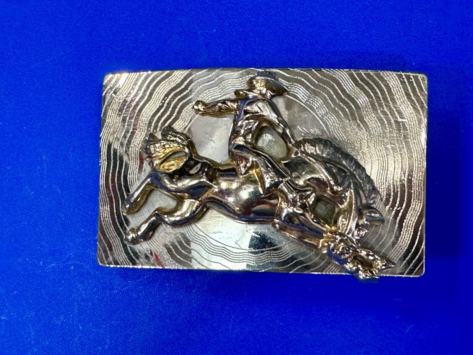 Trippy! Cowboy Saddle Bronc Horse Rider western Impact style belt buckle. - RARE