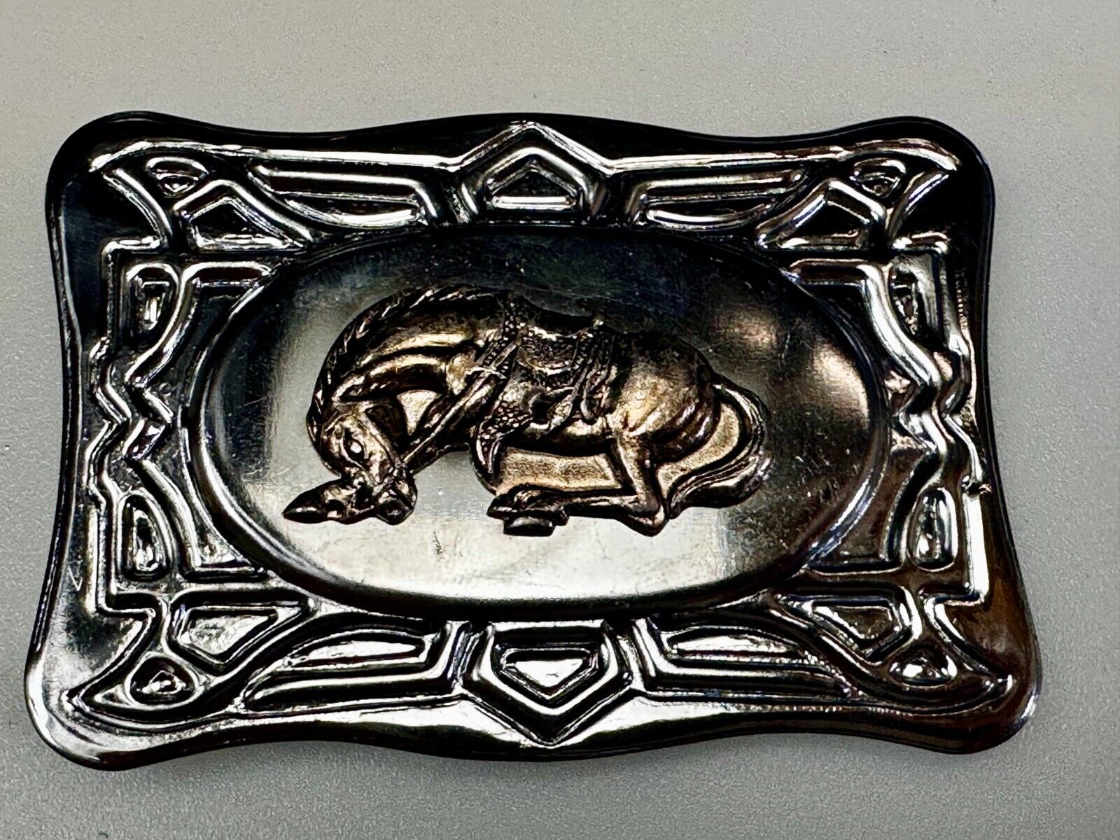 Vintage Cowboy Saddle Bronc Bucking Horse Two Tone Belt Buckle