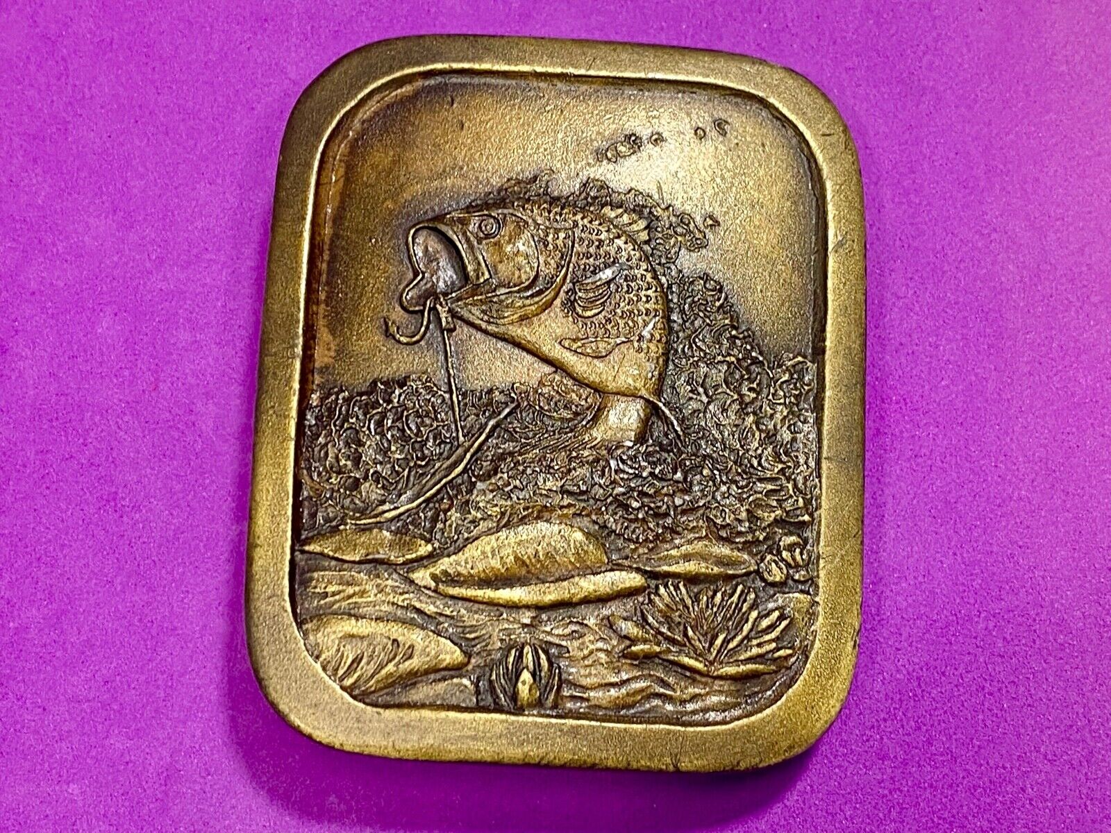 Vintage 1976  Freshwater Fishing- Jumping Bass On Hook Belt Buckle  Perfect Gift