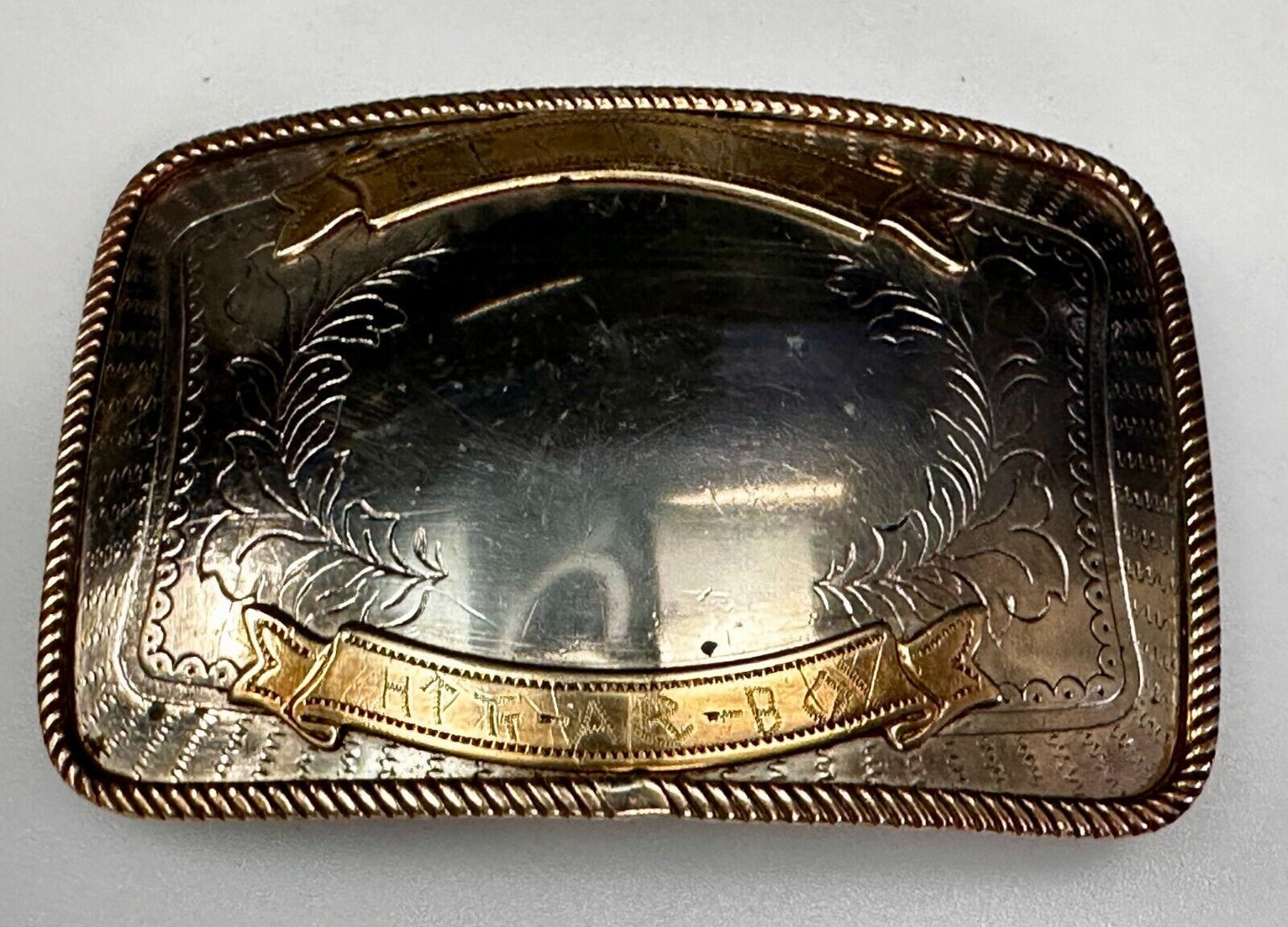 Vintage  E.C Pena Blank Ribbon Engraved Award Trophy Nickel Silver Belt Buckle