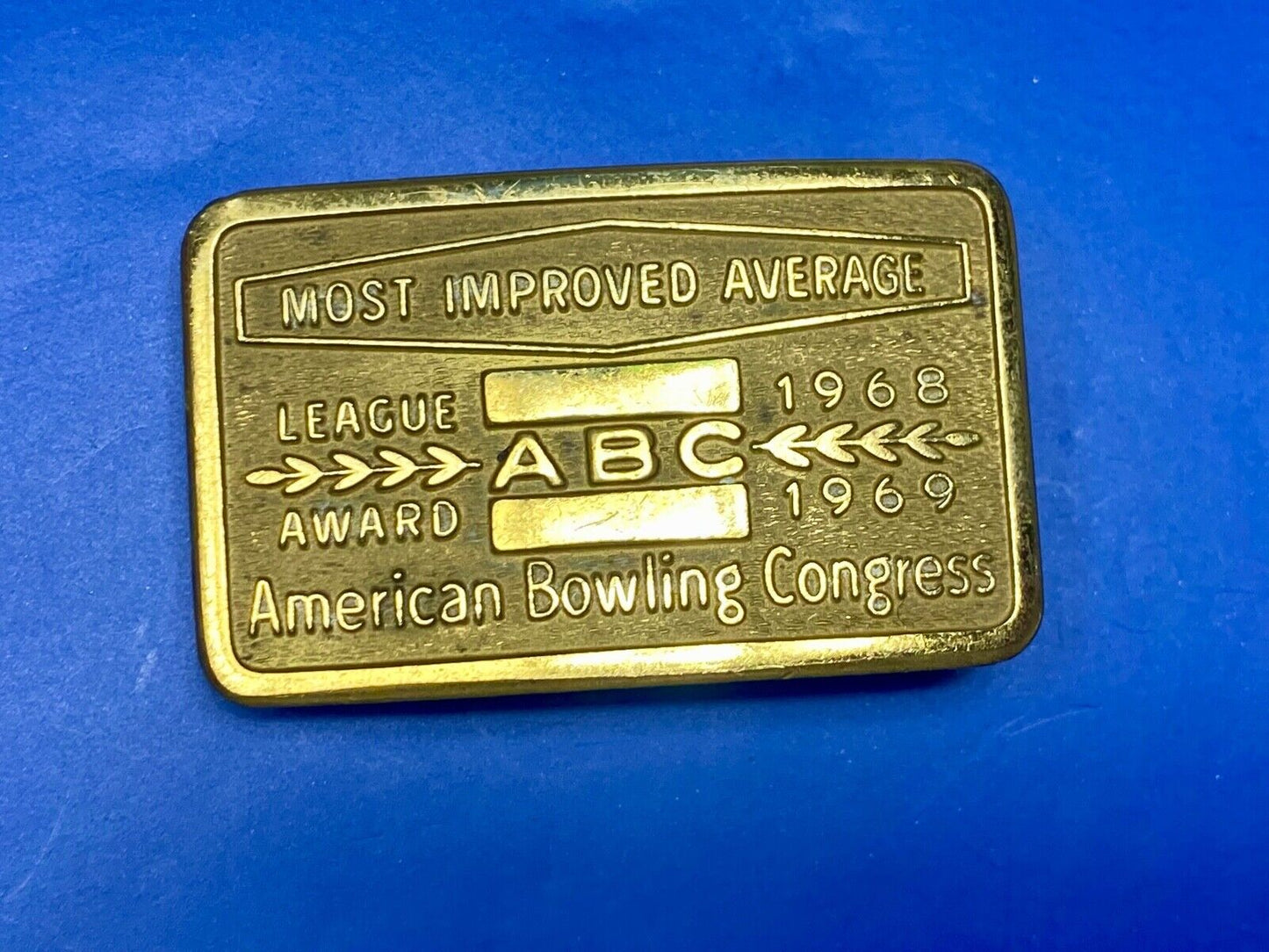 60's American bowling congress - LAEGUE ABC Award most improved 2" belt buckle 