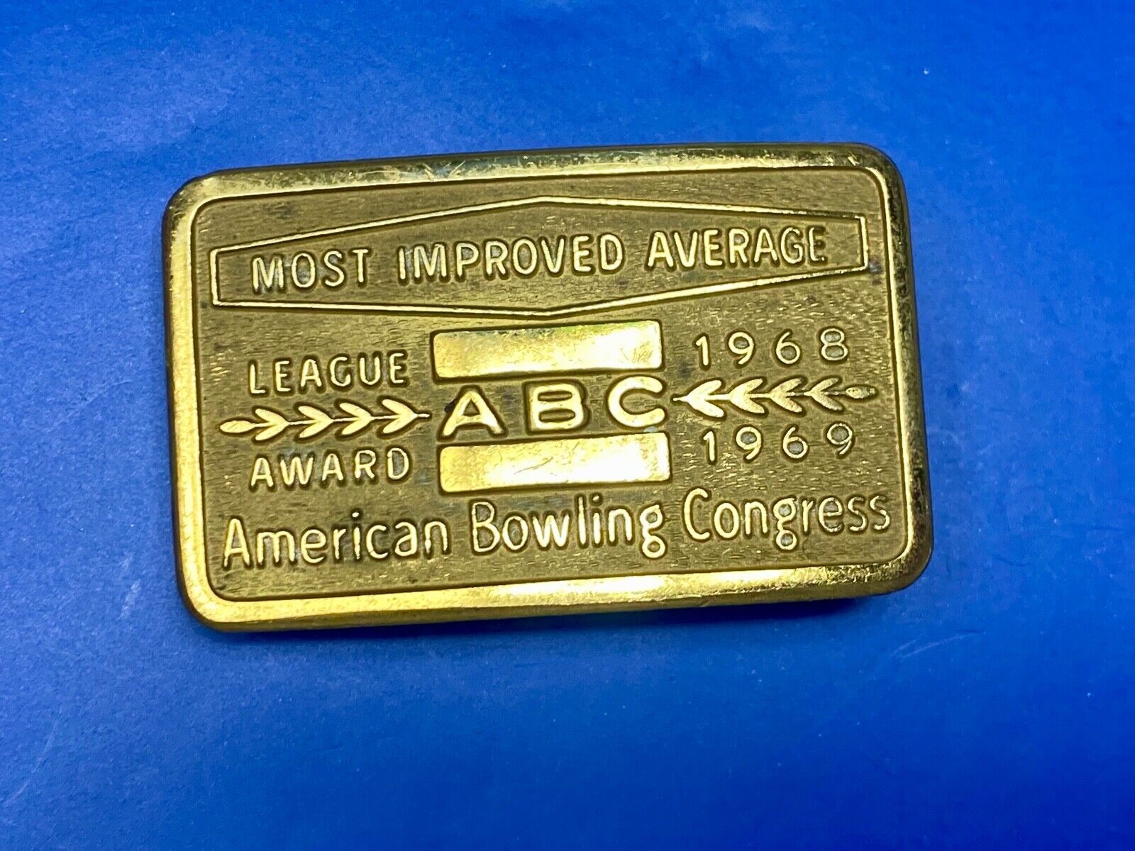 60's American bowling congress - LAEGUE ABC Award most improved 2" belt buckle 
