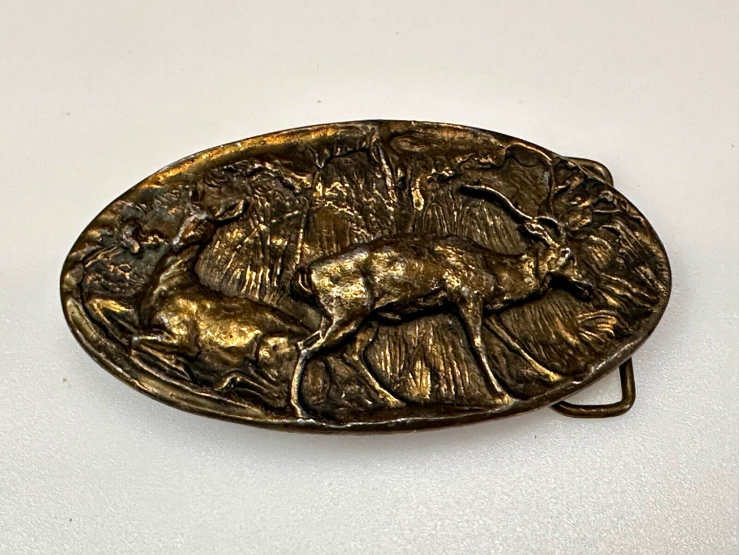 Vintage Deer in nature 1976 Adezy wide oval belt buckle