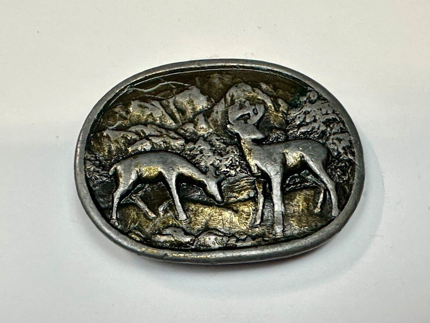 two deer grazing in nature - hunters western belt buckle