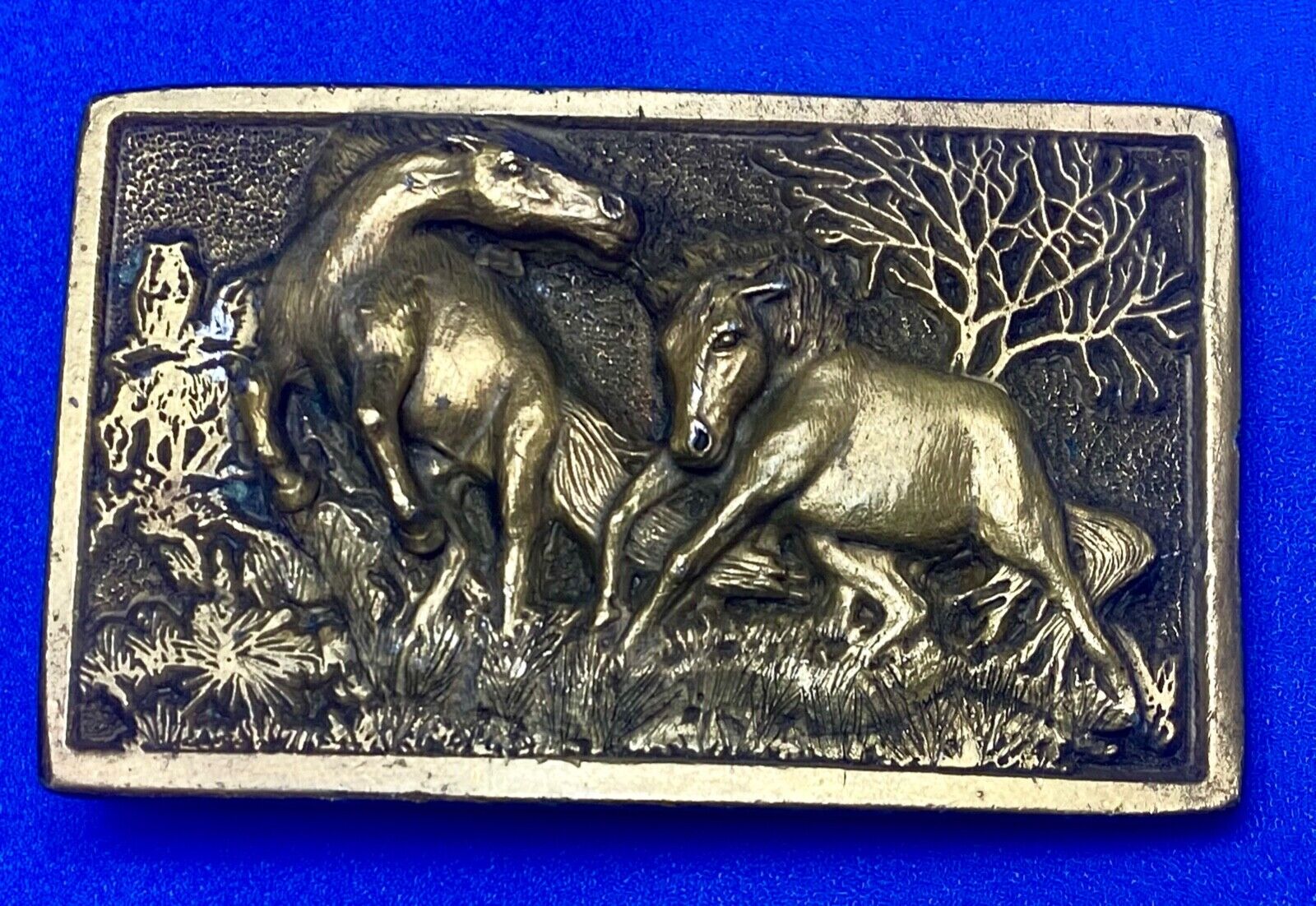 Adezy Horses belt buckle carved by Paula Freed Vintage 1978 Nature belt buckle