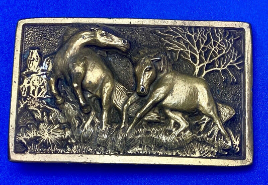 Adezy Horses belt buckle carved by Paula Freed Vintage 1978 Nature belt buckle