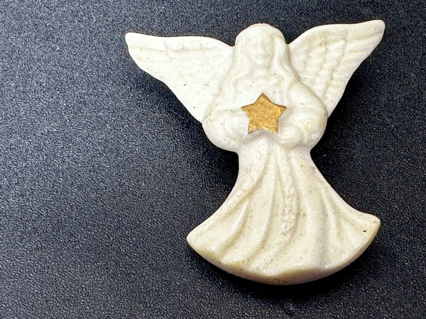 Vintage Lenox White Porcelain Angel Holding Gold Star Brooch Pin