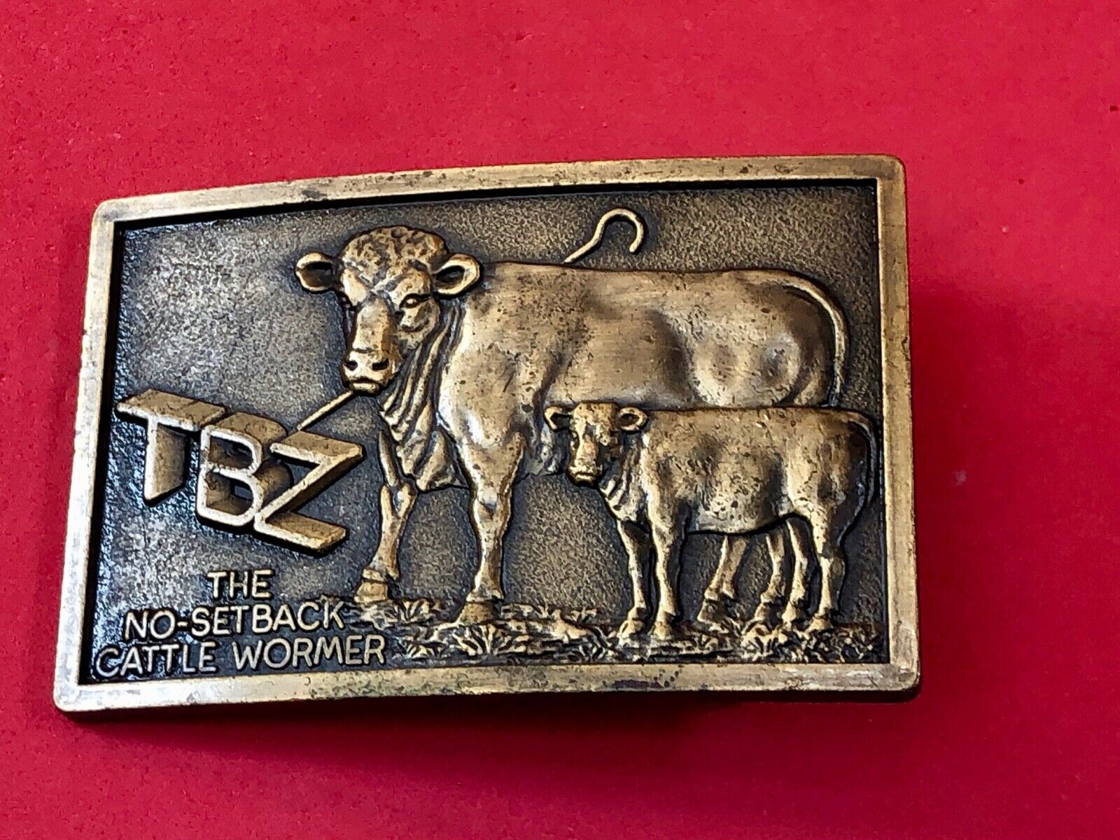 Vintage Farmers TBZ The No Setback cattle wormer belt buckle 