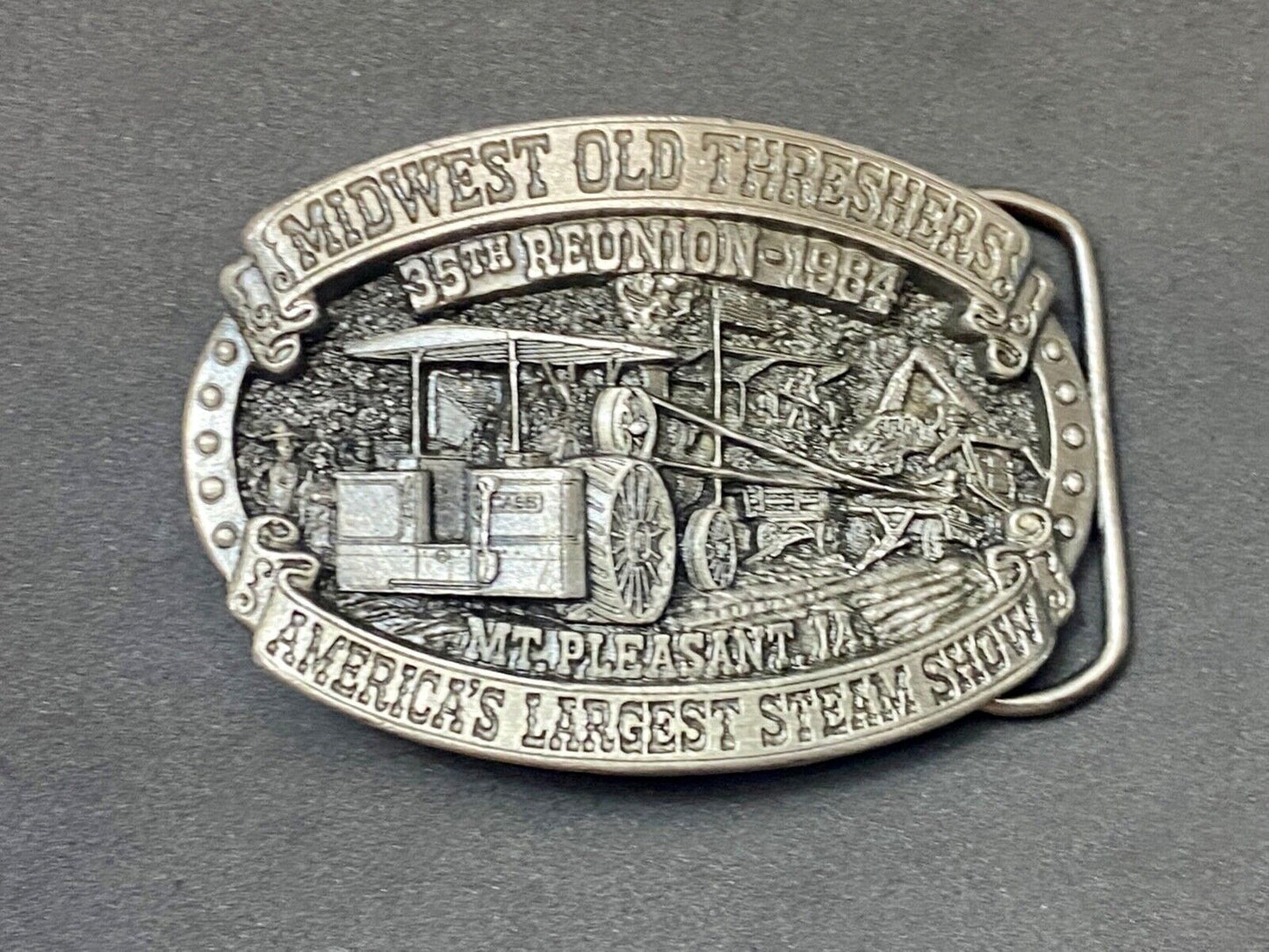 Americas largest Steam show  Midwest Old Settlers and Threshers Assn belt buckle