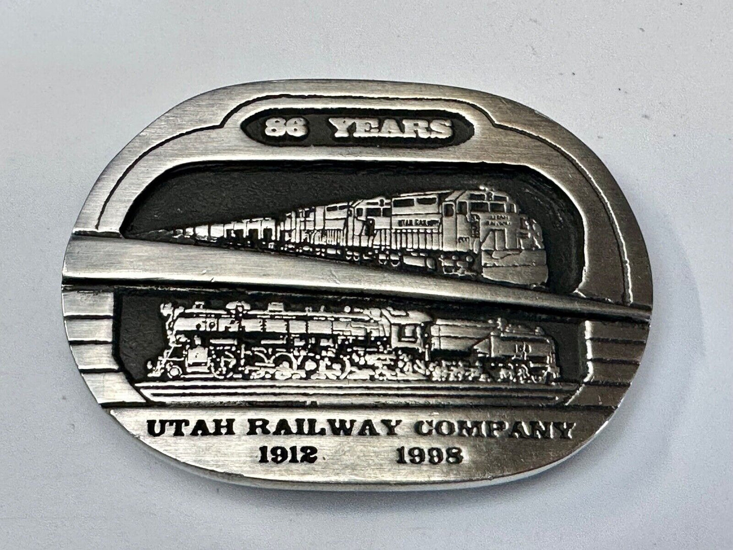 Utah Railway Co Vtg Train Railroad 86 Years - Gary Prazen Sculpture Belt Buckle