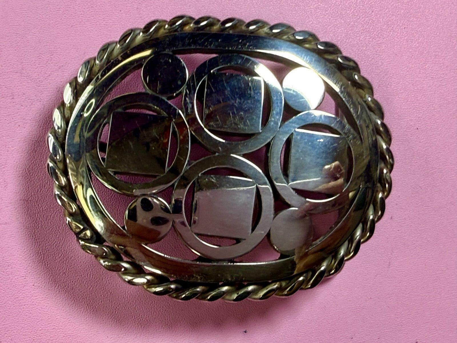 Artisan Welder Art Abstract Open Work Circle Square Pattern Vintage Belt Buckle