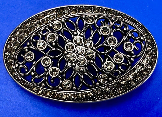 Beautiful Victorian Style Flower See Through Rhinestone Accented Belt Buckle