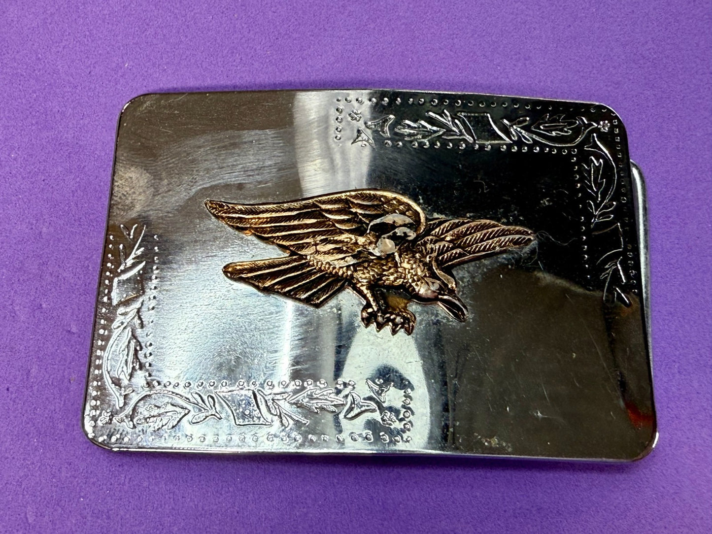 American Eagle Flying Diving Hunting on Reflective Two Tone Western Belt Buckle