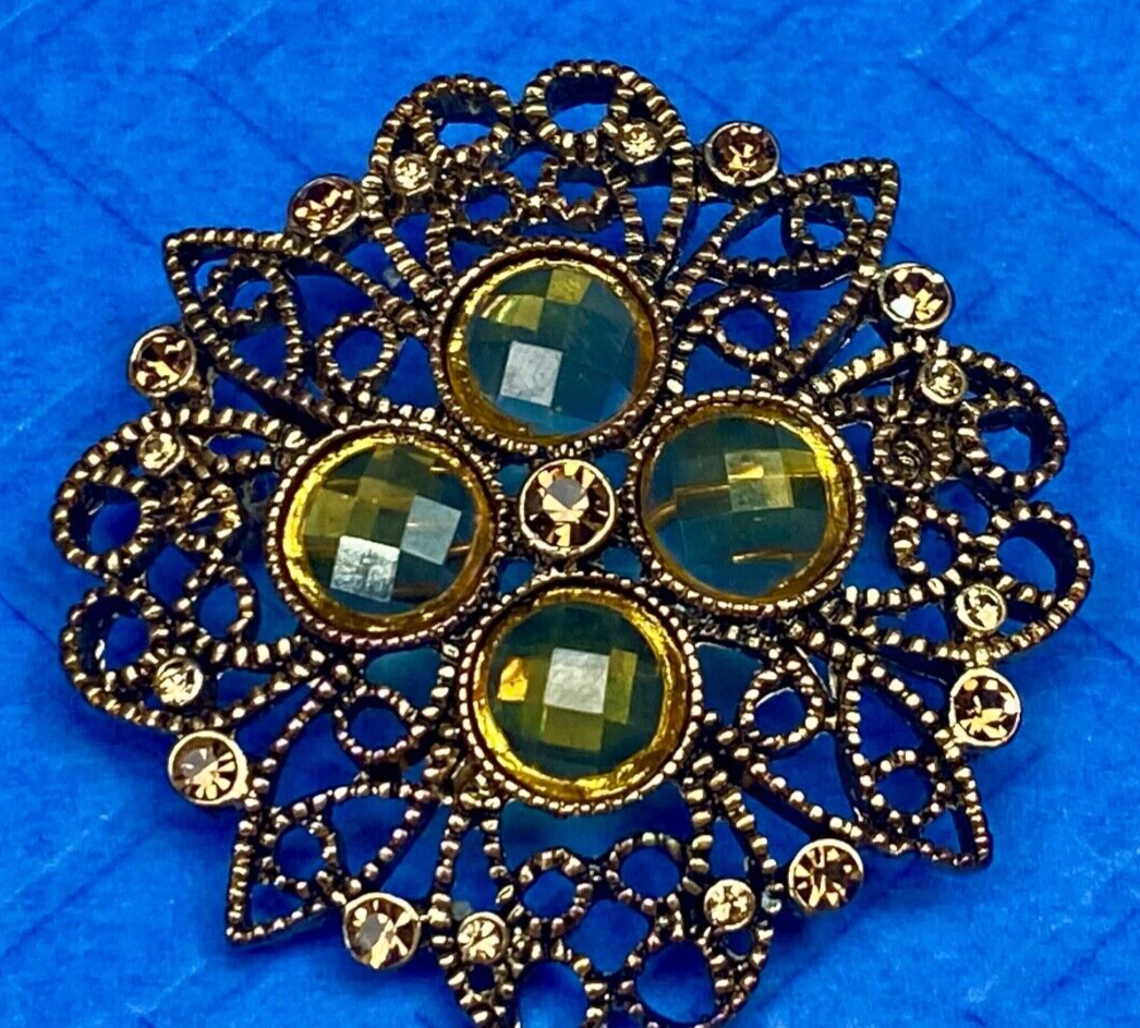 Victorian Flower Theme Rhinestone Accented Vintage Premier Designs Brooch Pin