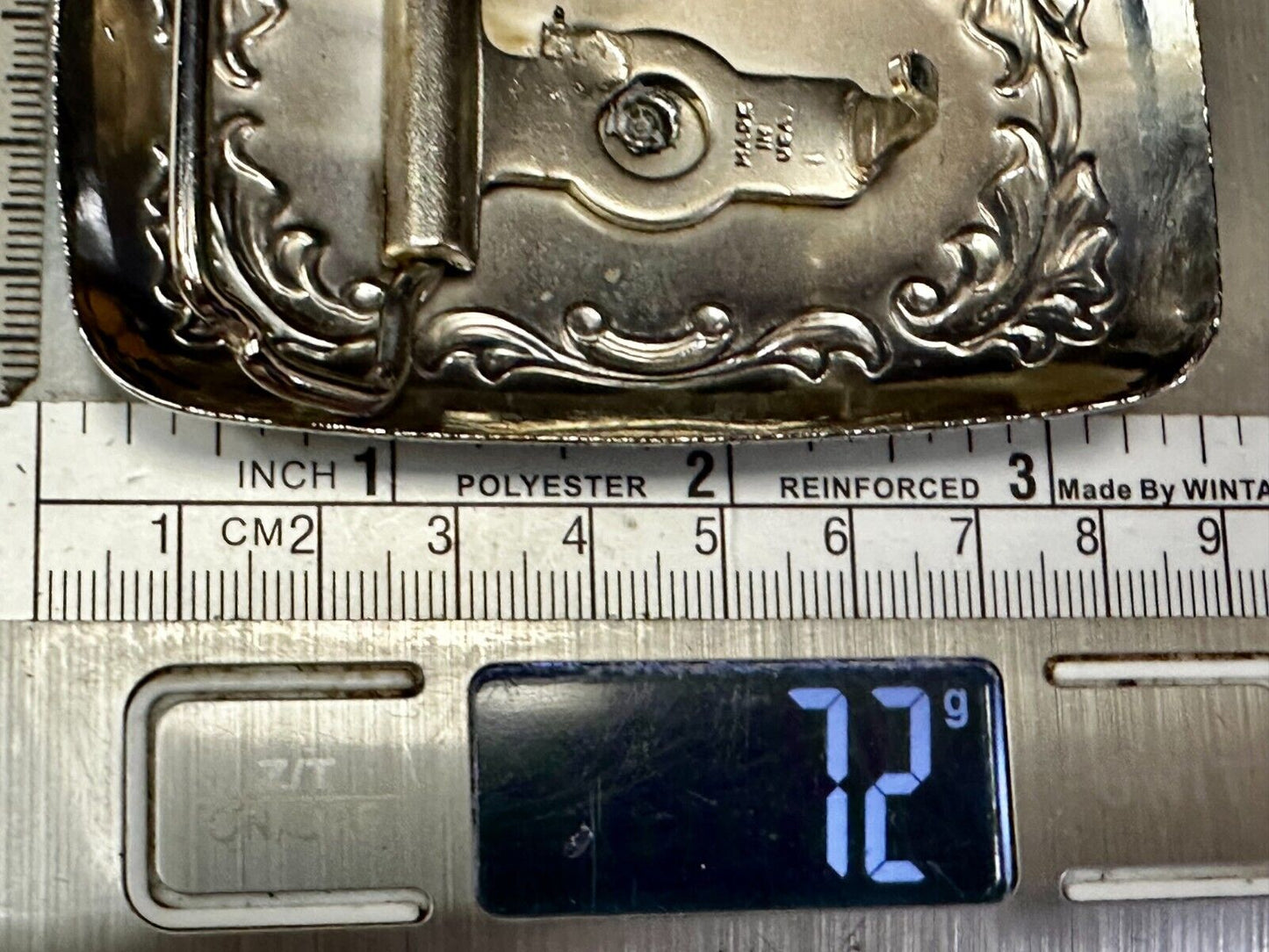 Western Cowboy Boots Vtg Two Tone Swirl Flower Border Belt Buckle - Made in USA