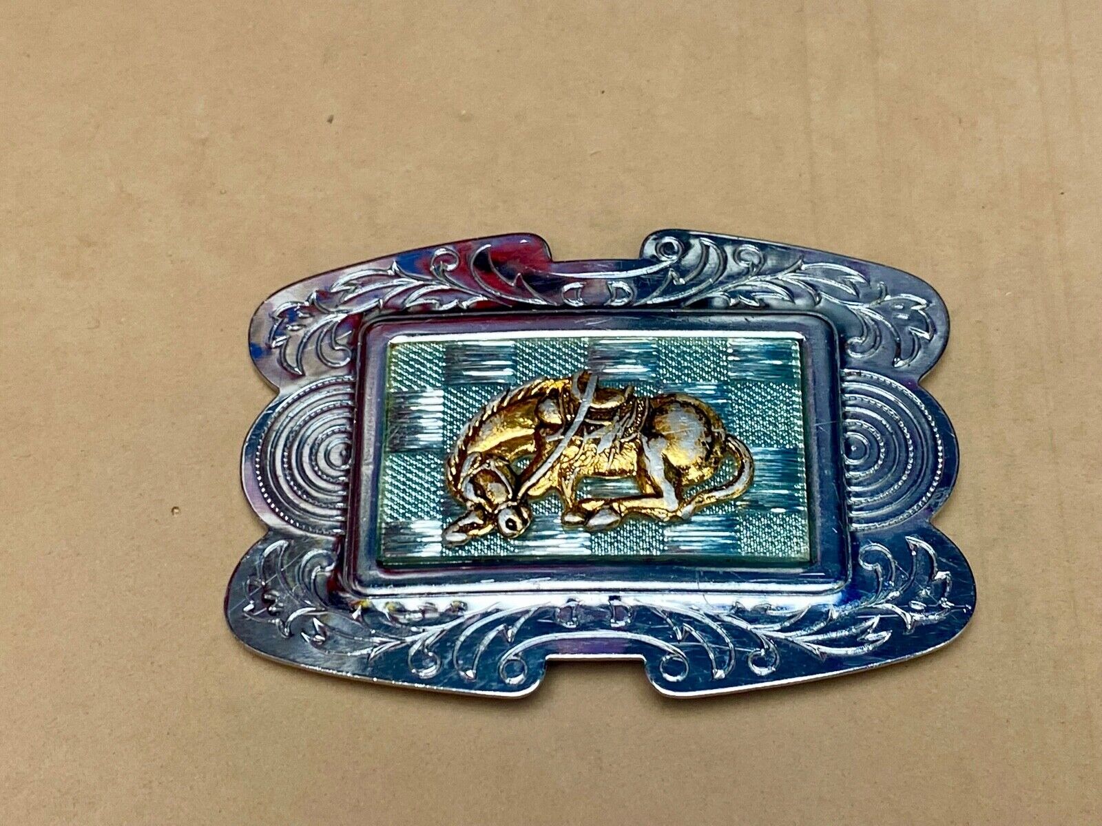 Unique Shaped Mixed Metal And Color Western Cowboys' Horse Belt Buckle 