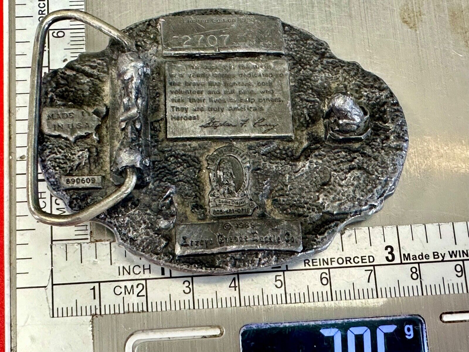 American Fire Fighter Commemorative Hook & Latter Arroyo Grande belt buckle