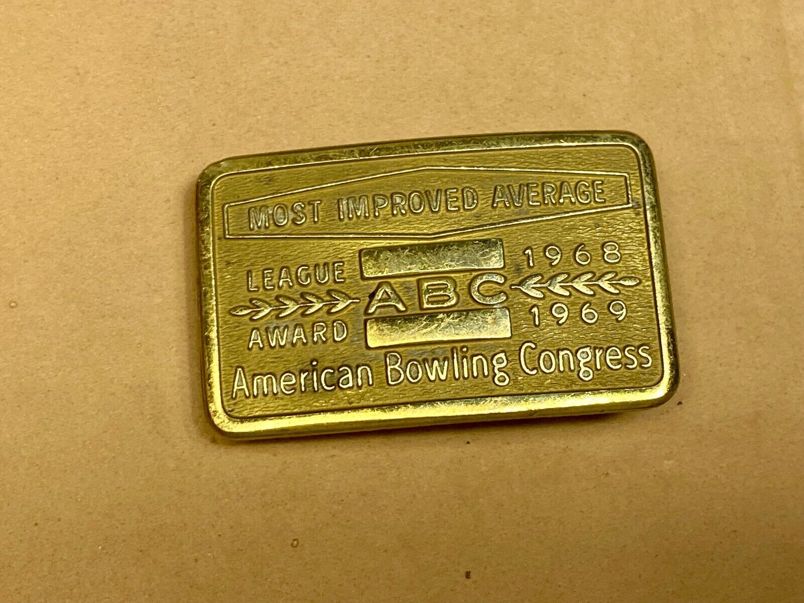 60's American bowling congress - LAEGUE ABC Award most improved 2" belt buckle 