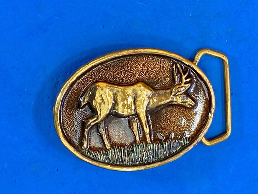 Vantage Bts Solid Brass Belt Buckle  - Deer Grazing In Nature 
