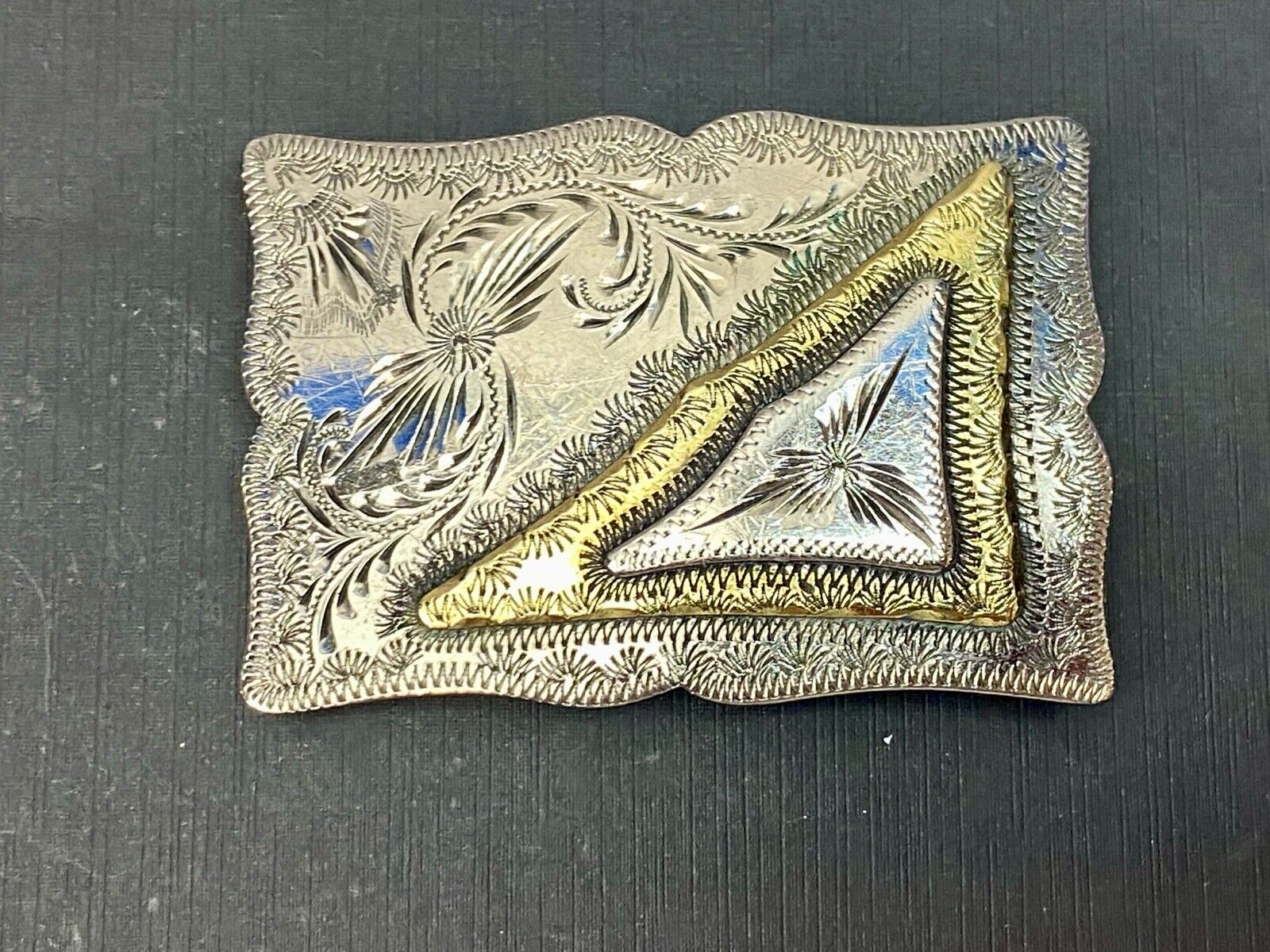 Beautiful Hand Made Western Flower Swirl ornate mixed metal Eastern belt buckle