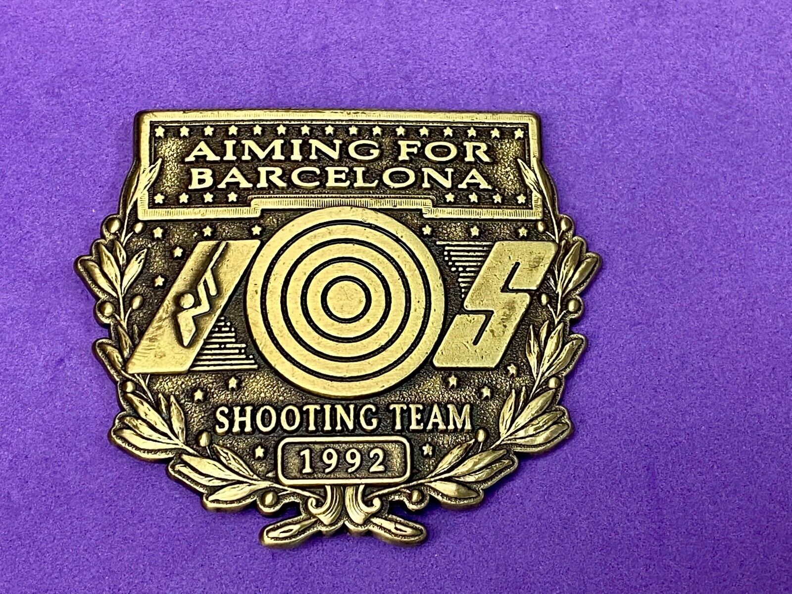 United States Shooting Team 1992 Aiming For Barcelona Cutout Belt Buckle 