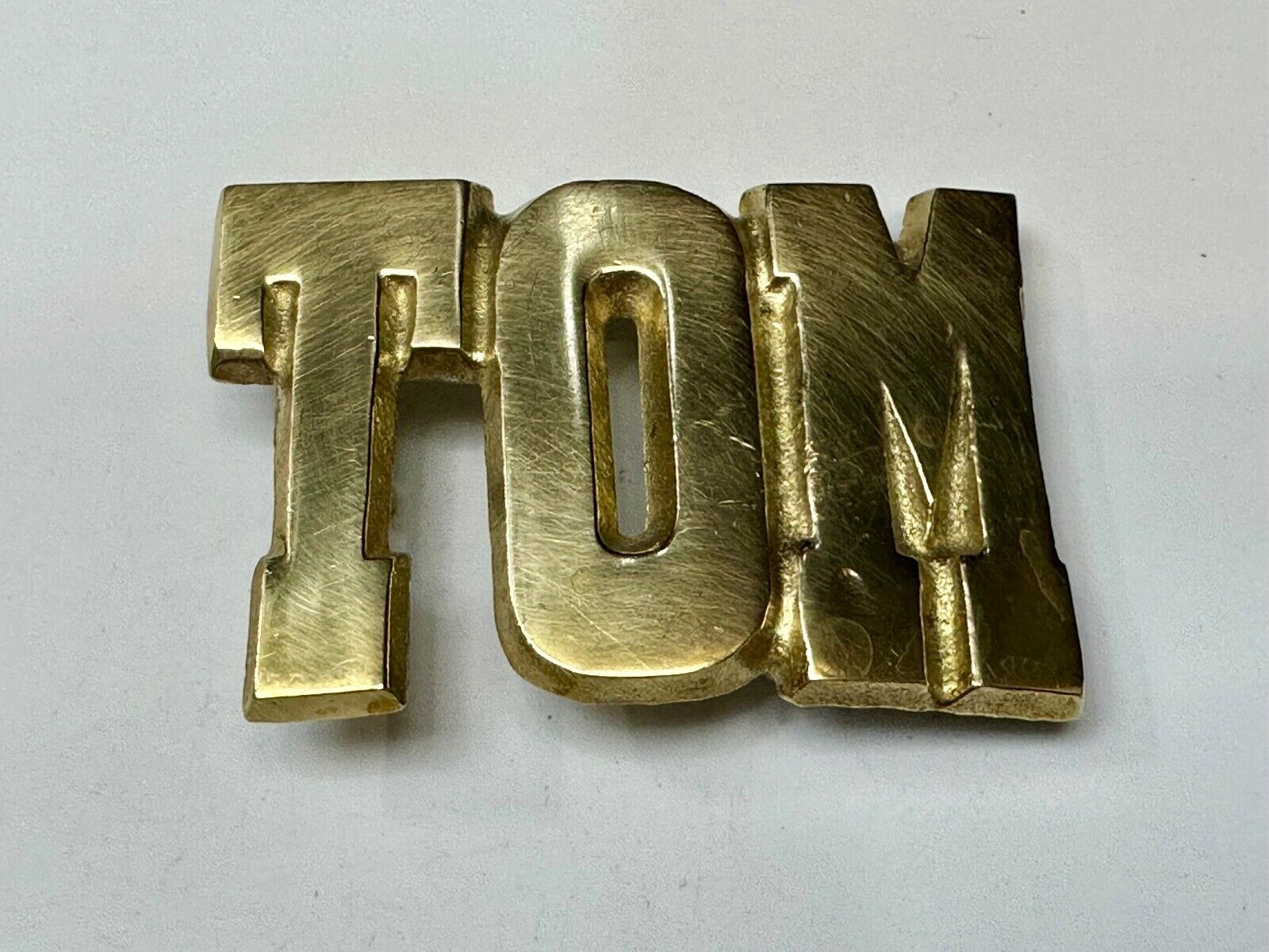 TOM Custom Name in cutout block letters solid brass belt buckle - Taiwan ROC