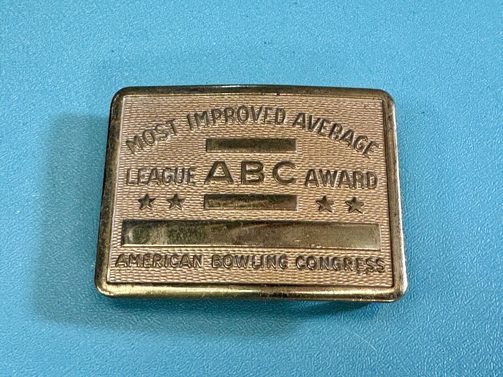 ABC Bowling League Award - NOT engraved most improved trophy NOS belt buckle