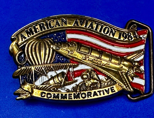 American Aviation Vintage 1984 Solid Brass Commemorative Belt Buckle by Baron