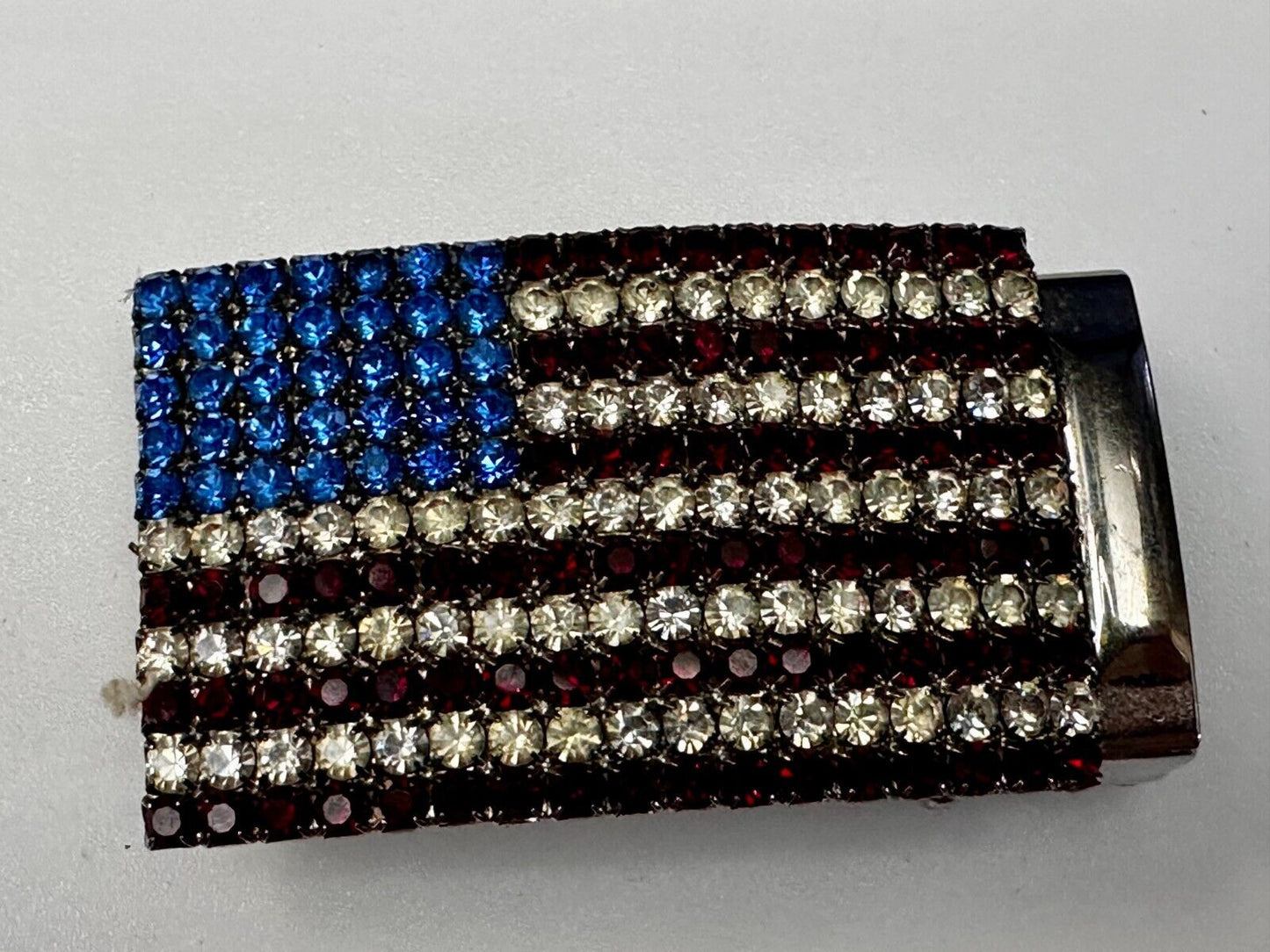 United States of America USA Flag Red Blue White Rhinestone Covered Belt Buckle