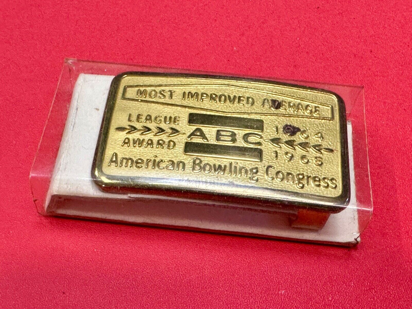 ABC Bowling League Award NOT engraved most improved trophy  1964 belt buckle