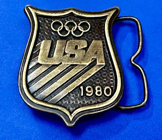 1980 USA Olympic Committee Bergamot Brass Works Vintage Belt Buckle Paul Rollins