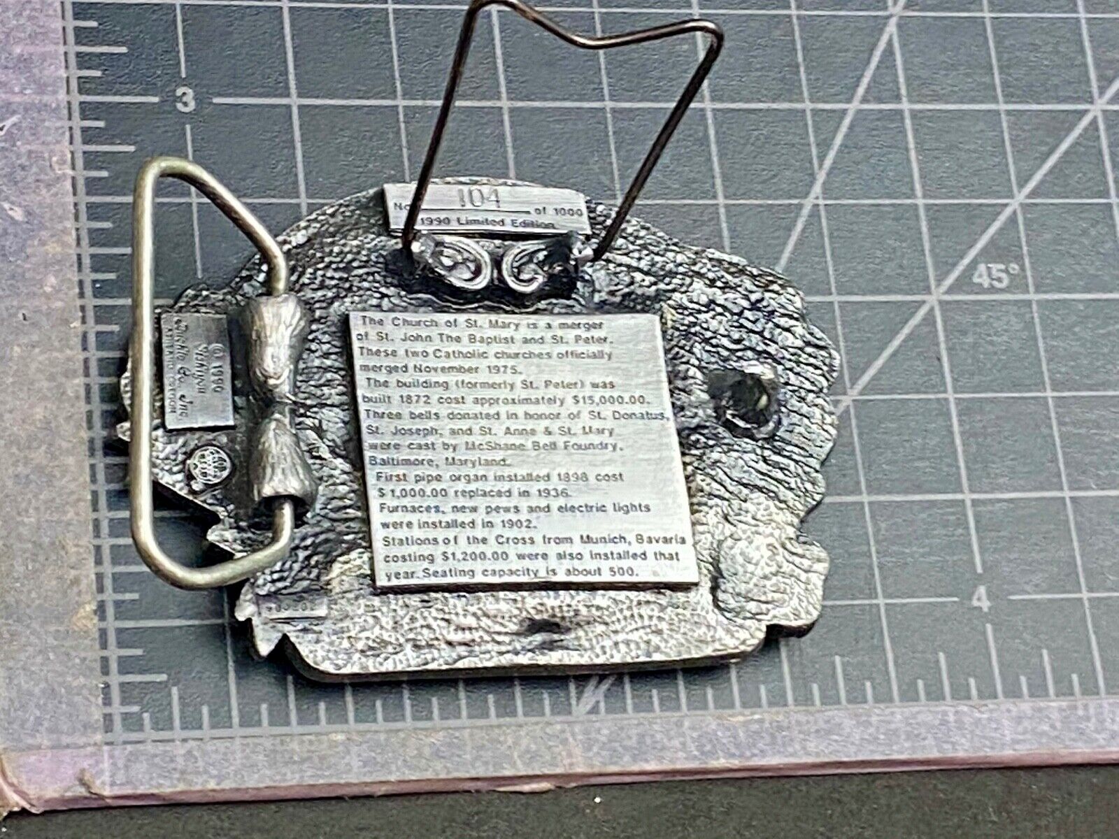 Vintage 1990 - Founder’s Days Caledonia MN belt buckle -  Church of St Mary 